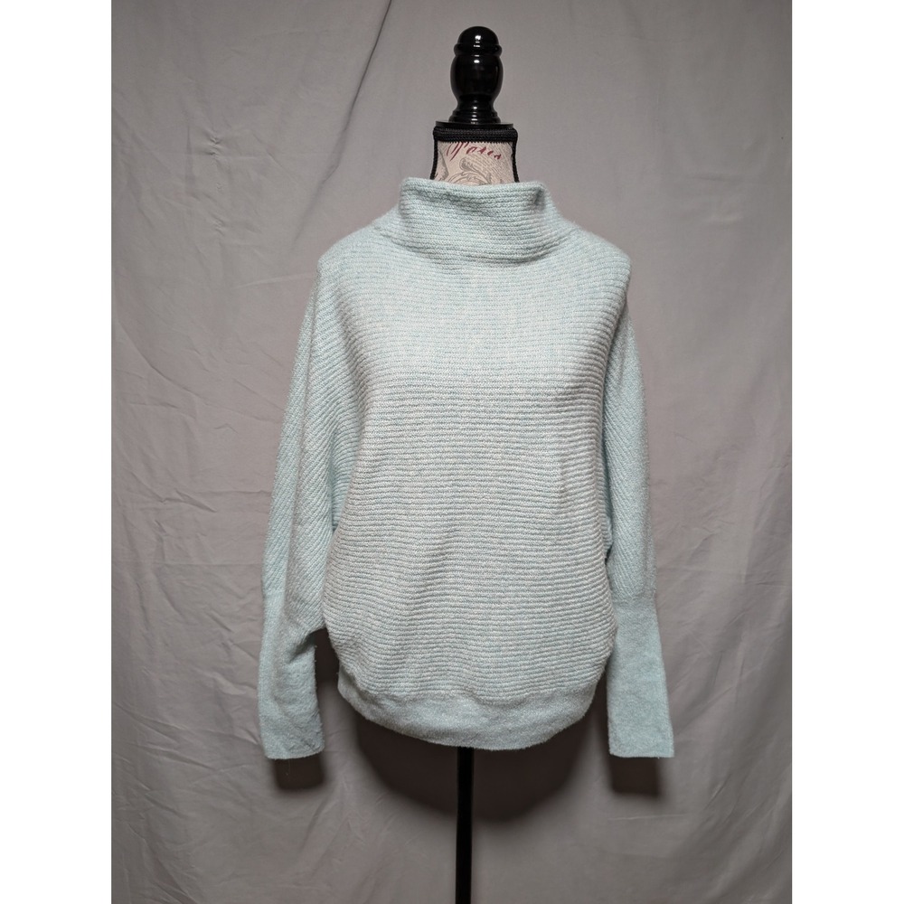 Simply Vera Vera Wang Mint Icy Blue Textured Funnel Neck Wool Blend Sweater LG